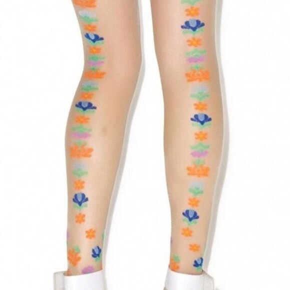 NIP 🎄 Pretty Polly 🛍️ Nude Floral Back Seam Holiday Tights PantyHose One Size - Picture 2 of 3